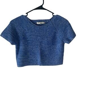 Alice + Olivia Blue 100% Wool Short Sleeve Cropped Sweater